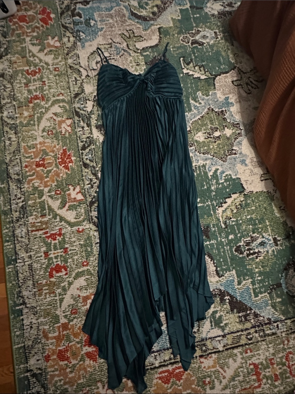 PETAL & PUP Women’s Teal Pleated Spaghetti Strap Dress